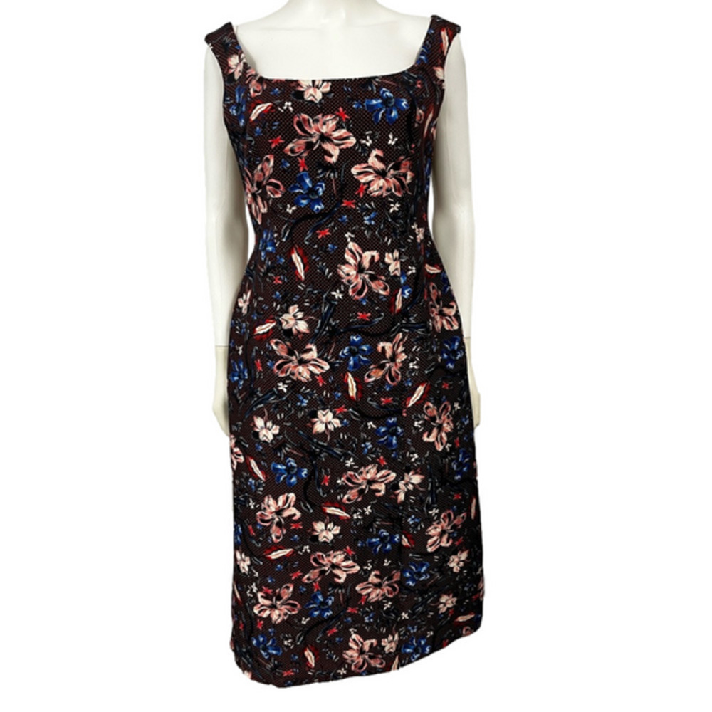 ERDEM Arlie Floral Jacquard Midi Sheath Dress Blue Pink Wedding Guest US 8 - Picture 3 of 15